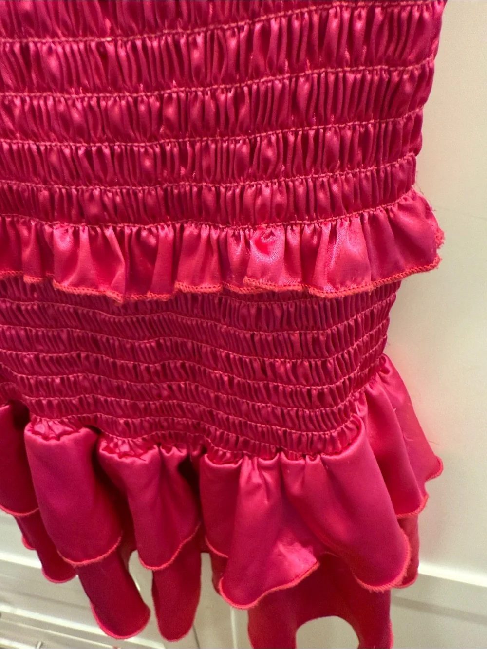 Girls Hot Pink Smocked Dance Dress with Puff Sleeves